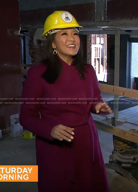 Nancy Chen’s purple wrap coat on CBS Mornings