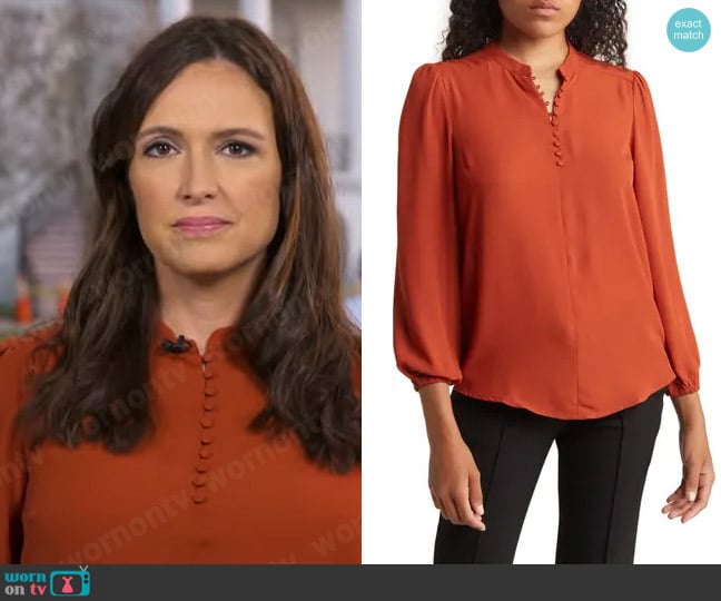 Nanette Lepore Blouson Sleeve Blouse in Picante worn by Nikki Battiste on CBS Mornings