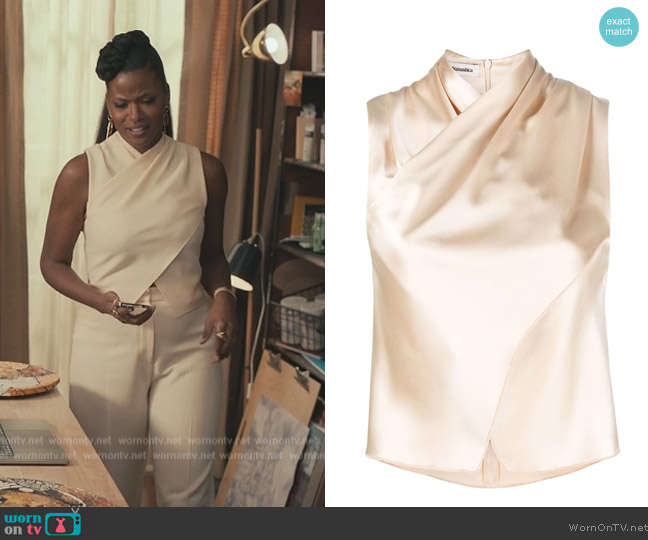 Nanushka Scarf-draped Sleeveless Wrap Top worn by Vivian Banks (Cassandra Freeman) on Bel-Air