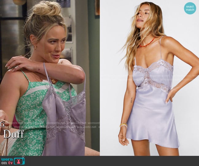 Nasty Gal Satin Lace Insert Cami Slip Mini Dress worn by Sophie (Hilary Duff) on How I Met Your Father