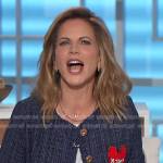 Natalie’s blue tweed metallic jacket and tee on The Talk