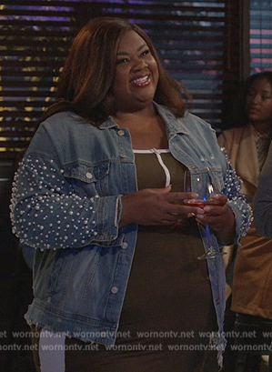 Nicky’s pearl embellished jacket on Grand Crew