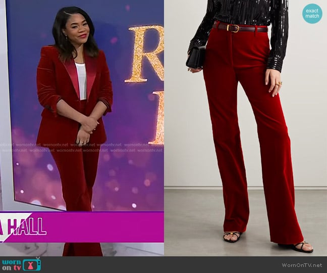 Nili Lotan Corette Velvet Flared Pants worn by Regina Hall on Today