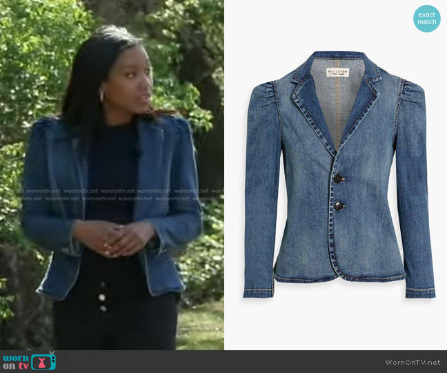 Nili Lotan Rowen Pleated Denim Jacket worn by Rachel Scott on Good Morning America
