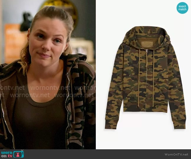 Nili Lotan Camouflage French cotton-terry hoodie worn by Hailey Upton (Tracy Spiridakos) on Chicago PD