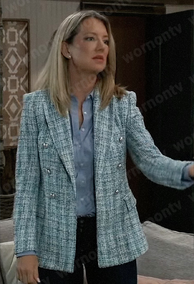Nina’s blue tweed blazer on General Hospital