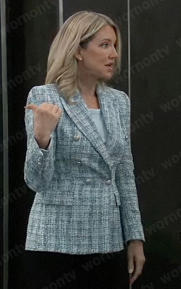 Nina’s blue tweed blazer on General Hospital