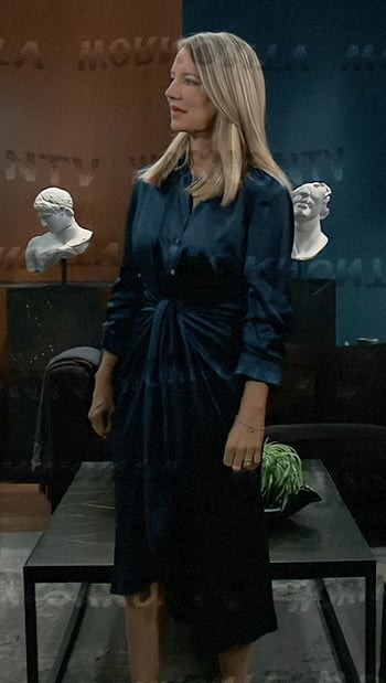 Nina’s teal blue satin shirt dress on General Hospital