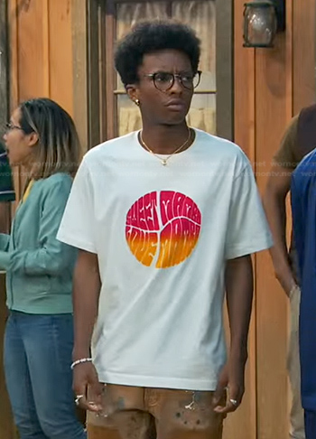 Noah’s white printed tee on Bunkd
