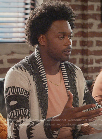 Noah’s two tone cardigan on Grand Crew