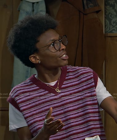 Noah’s burgundy striped knit vest on Bunkd