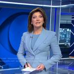 Norah’s blue blazer and flare pants on CBS Evening News