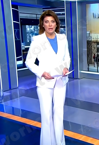 Norah’s white suit on CBS Evening News