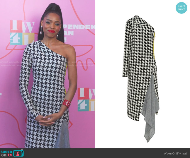 Off-White One-Shoulder Pied De Poule Wool-Blend Midi Dress worn by Sasha Snow (Margaret Odette) on Sex/Life