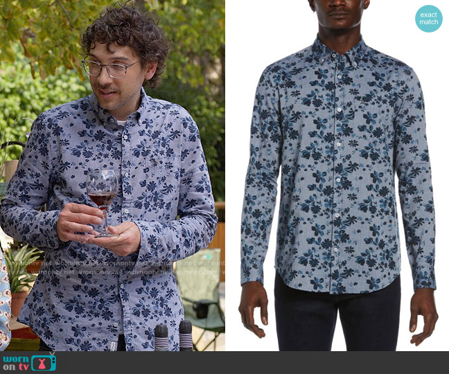 Original Penguin Slim-Fit Floral-Print Chambray Shirt worn by Edward (Rick Glassman) on Not Dead Yet