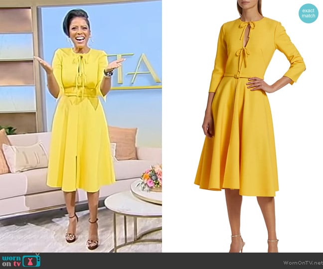 Oscar de la Renta Belted Tie-Neck Midi-Dress worn by Tamron Hall on Tamron Hall Show