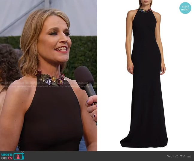 Oscar de la Renta Floral Crystal-Embroidered Halterneck Gown worn by Savannah Guthrie on Today