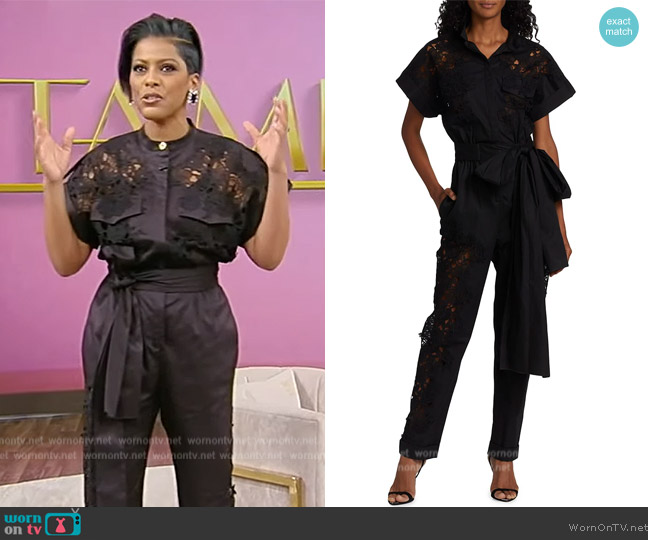 Oscar de la Renta Guipure Lace & Cotton Short-Sleeve Jumpsuit worn by Tamron Hall on Tamron Hall Show
