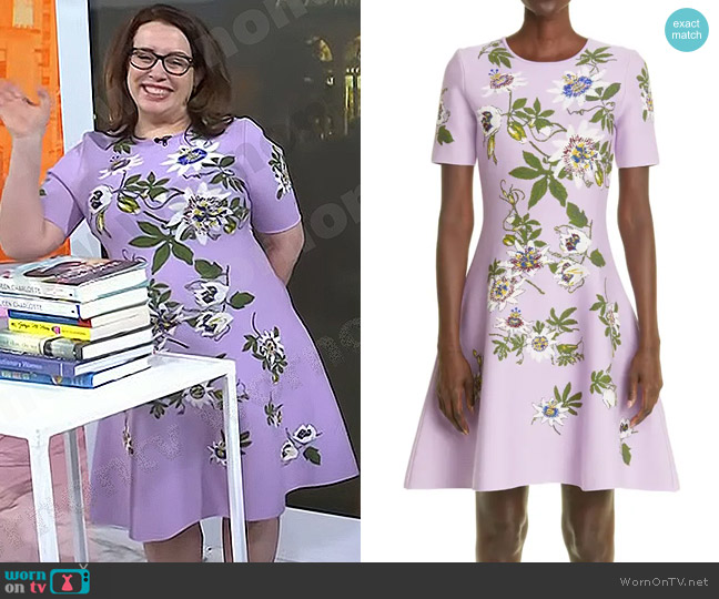 Oscar de la Renta Passionflower Jacquard Fit & Flare Dress worn by Julia Quinn on Today