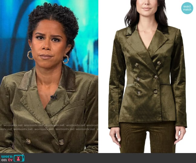 Paige Hollie Stretch Corduroy Blazer in Dark Brushed Olive worn by Adriana Diaz on CBS Mornings