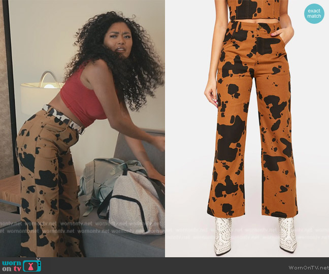 Dolls Kill Cow Print Denim Pants worn by (Jazlyn Martin) on Bel-Air