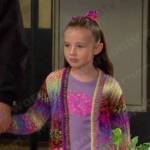 Rachel’s purple print tee and cardigan on Days of our Lives