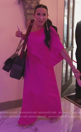 Rachel’s pink one shoulder maxi dress on The Real Housewives of New Jersey