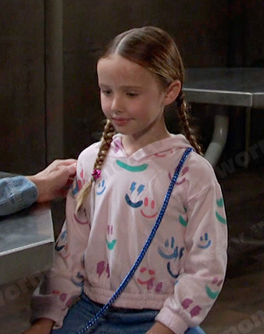 Rachel’s pink smiley face print hoodie on Days of our Lives