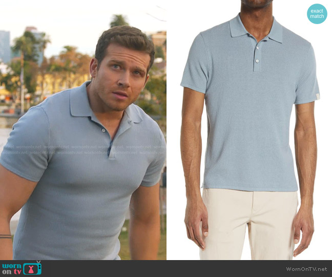 Rag & Bone Harvey Knit Polo Shirt In Blue worn by Evan Buckley (Oliver Stark) on 9-1-1