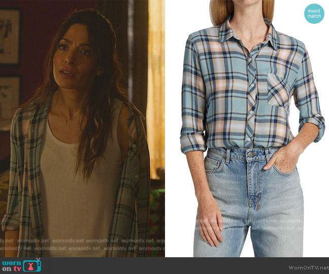 Rails Hunter Plaid Shirt in Teal Peach Navy worn by Billie Connelly (Sara Shari) on Sex/Life