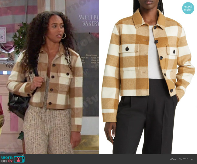 Rails Steffi Buffalo Plaid Wool Blend Trucker Jacket worn by Talia Hunter (Aketra Sevellian) on Days of our Lives