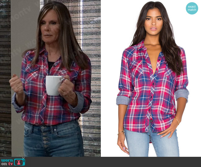 Rails Kendra Shirt in Scarlet/Blue worn by Lucy Coe (Lynn Herring) on General Hospital