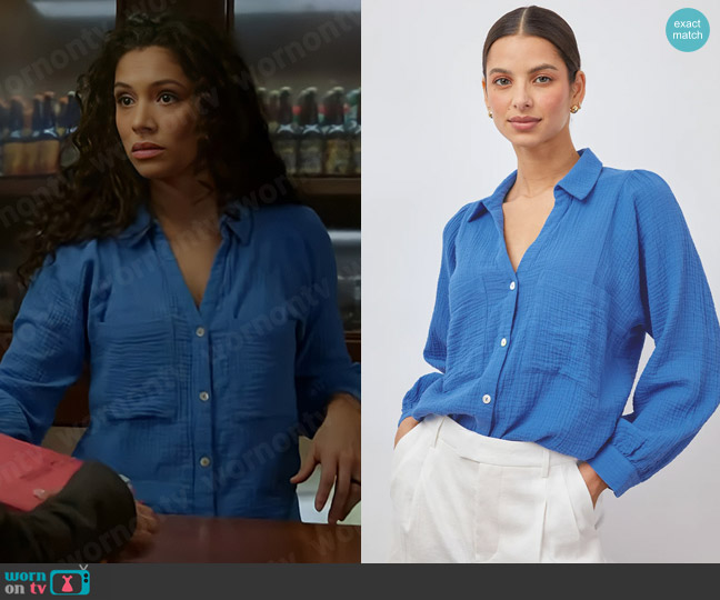 Rails Lauren Shirt in Palace Blue worn by Stella Kidd (Miranda Rae Mayo) on Chicago Fire