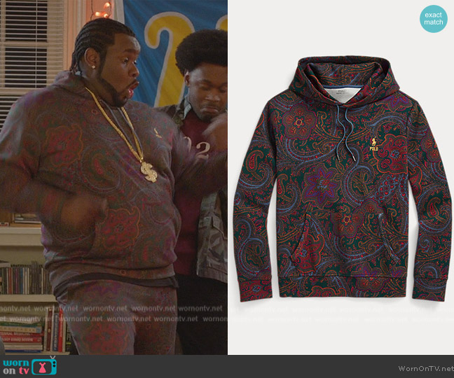 Ralph Lauren Paisley-Print Double-Knit Hoodie worn by Sherm Jones (Carl Tart) on Grand Crew