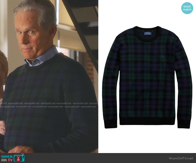 Polo Ralph Lauren Plaid Wool Crewneck Sweater worn by Phillip Buckley (Gregory Harrison) on 9-1-1