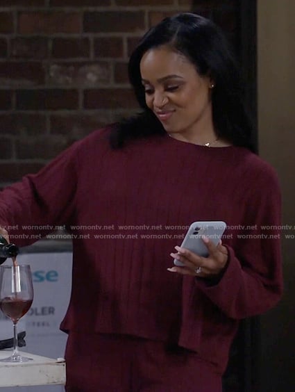 Randi’s burgundy sweater and pants set on Call Me Kat