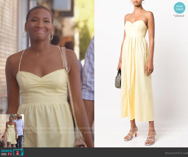 Reformation Dovie sweetheart neck dress worn by (Ashleigh Morghan) on Grand Crew