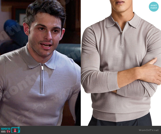 Reiss Robertson Quarter Zip Polo Sweater worn by Sonny Kiriakis (Zach Tinker) on Days of our Lives