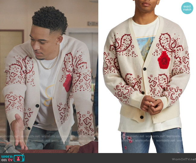 Rhude Bandana Stripe Cardigan worn by Damon (Peyton Alex Smith) on All American Homecoming
