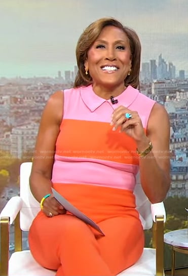 Robin’s pink and orange colorblock jumpsuit on Good Morning America