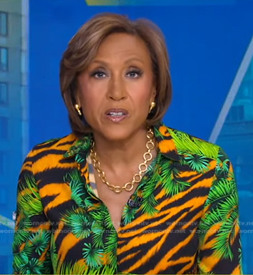 Robin’s tiger and palm leaf print blouse on Good Morning America