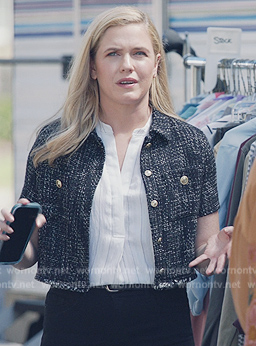 Sadie’s black tweed cropped jacket on American Auto
