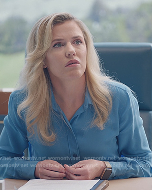 Sadie’s blue silk blouse on American Auto
