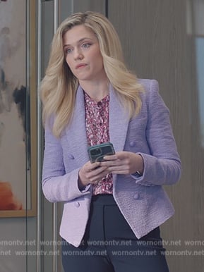 Sadie’s purple tweed blazer on American Auto