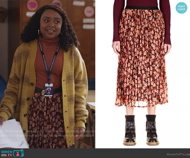 Sanctuary Pleated Floral Midi Skirt worn by Janine Teagues (Quinta Brunson) on Abbott Elementary