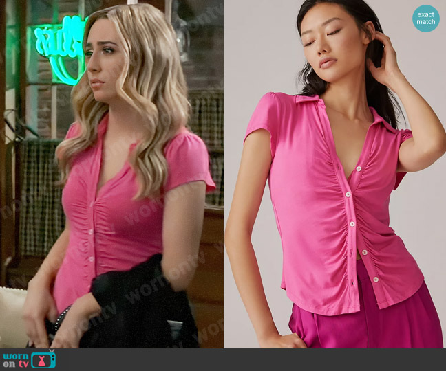 Sanctuary Dream Buttondown in Pink worn by Josslyn Jacks (Eden McCoy) on General Hospital