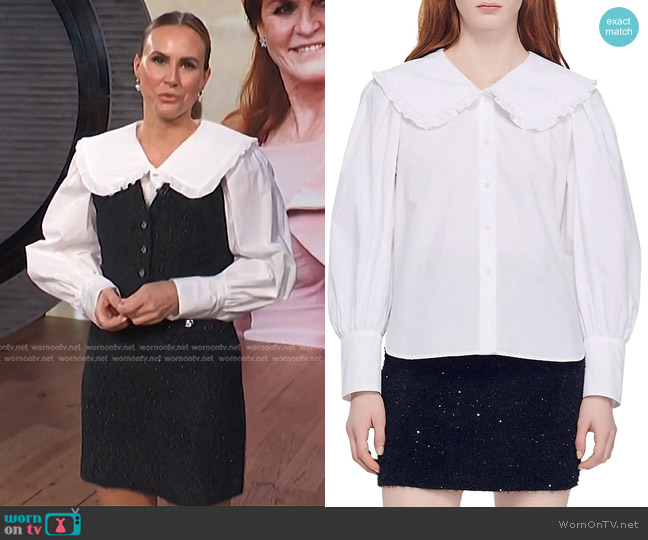 Sandro Alda Ruffle Collar Button-Up Shirt worn by Keltie Knight on E! News