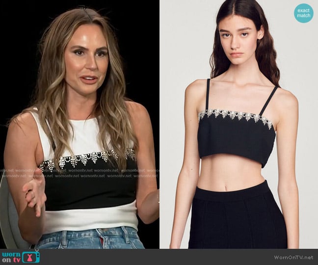 Sandro Embellished Satin Bra Top worn by Keltie Knight on E! News
