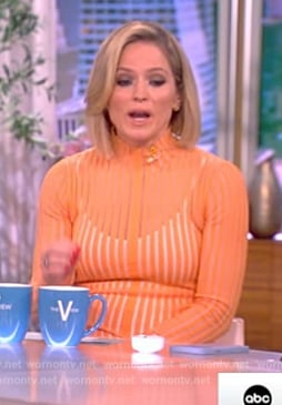 Sara’s orange sheer panel sweater dress on The View
