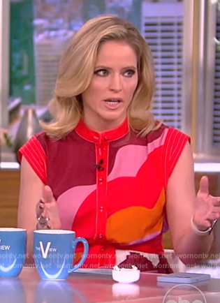 Sara’s pink printed tie waist dress on The View